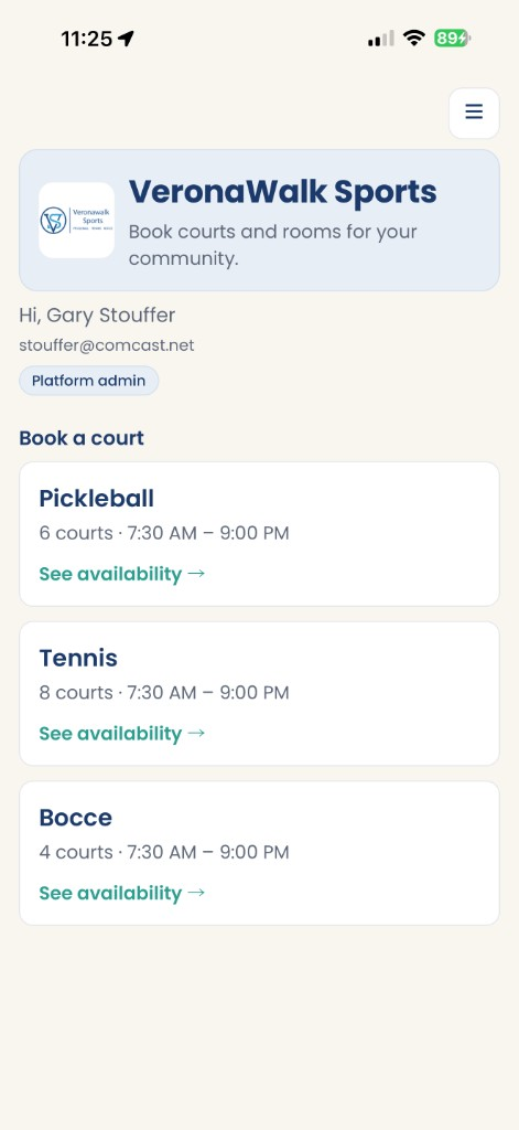 Native app home with sports list and menu button