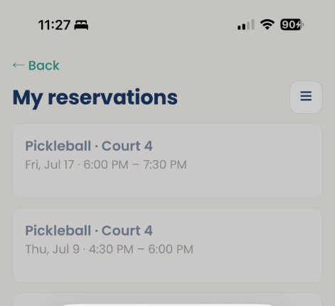 My Reservations list on the native app